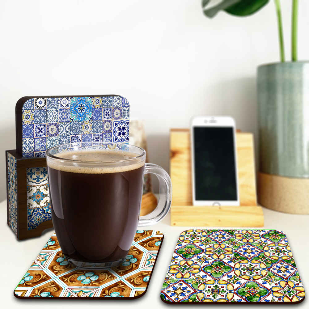 饮品杯垫套装带杯架 – 波斯灵感艺术设计 Rahil