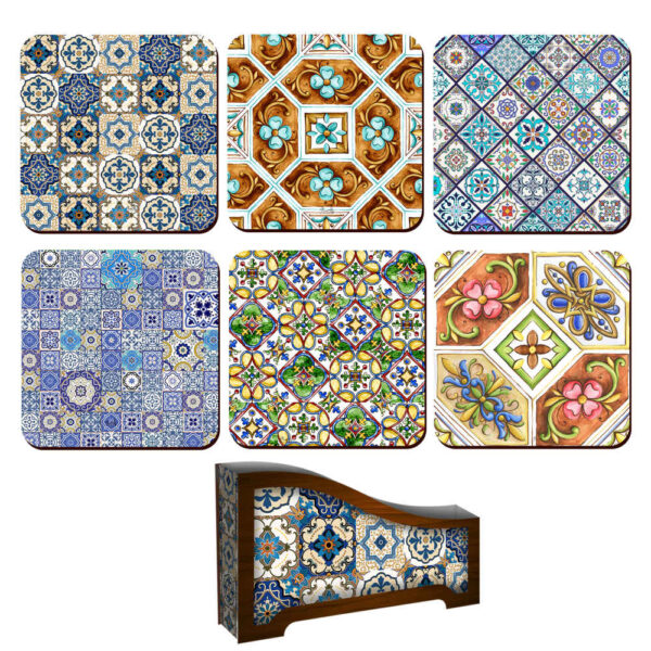 饮品杯垫套装带杯架 – 波斯灵感艺术设计 Rahil