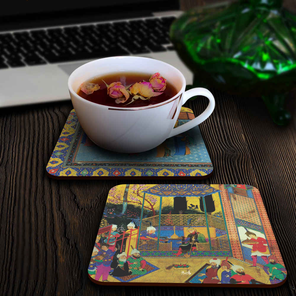 饮品杯垫套装带杯架 – 波斯灵感艺术设计 Shahnameh