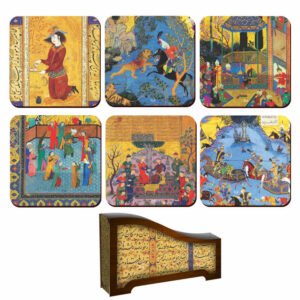 饮品杯垫套装带杯架 – 波斯灵感艺术设计 Shahnameh