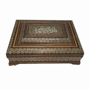 精美木质古兰经收纳盒——Khatam 珐琅，天鹅绒内衬，Bismillah 款
