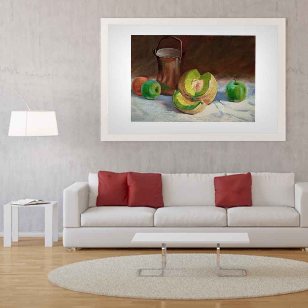 原作写实艺术绘画 – 纸板油画，《水果》