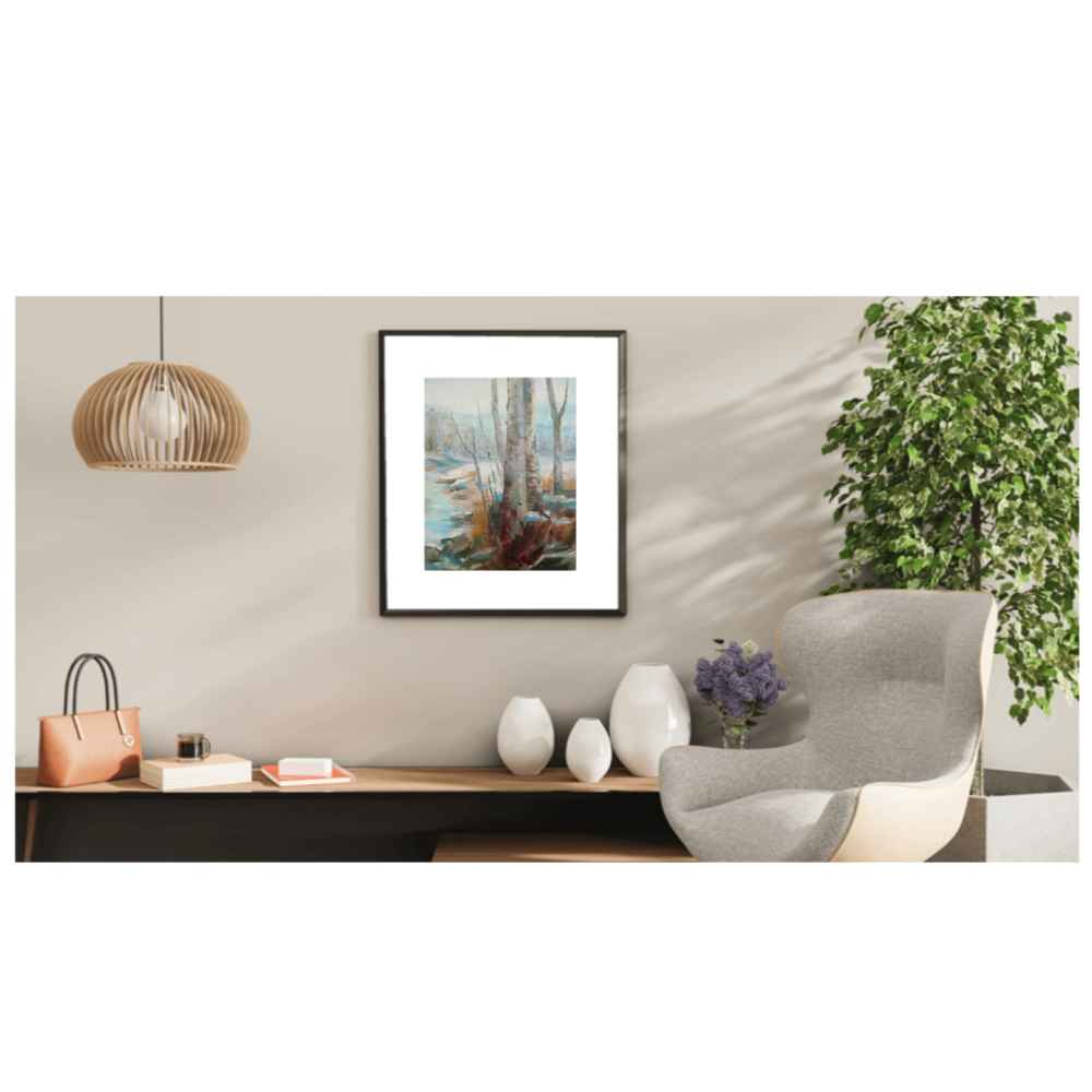 原作画意艺术绘画 – 纸板油画，《冬日风景》