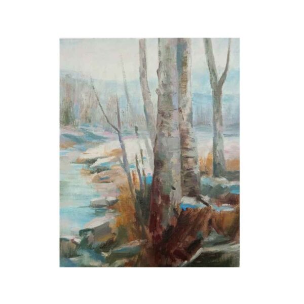 原作画意艺术绘画 – 纸板油画，《冬日风景》