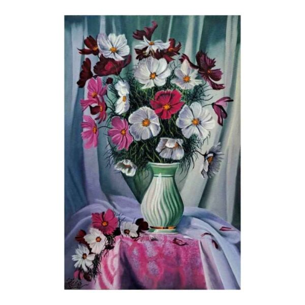 原作写实绘画 – 布面油画，《花瓶中的花》，作者：艾哈迈德·莫塔格迪