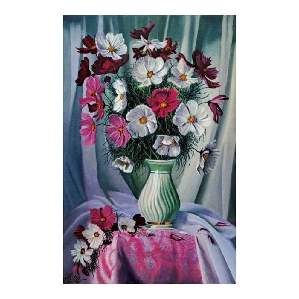 Main image of 原作写实绘画 – 布面油画，《花瓶中的花》，作者：艾哈迈德·莫塔格迪
