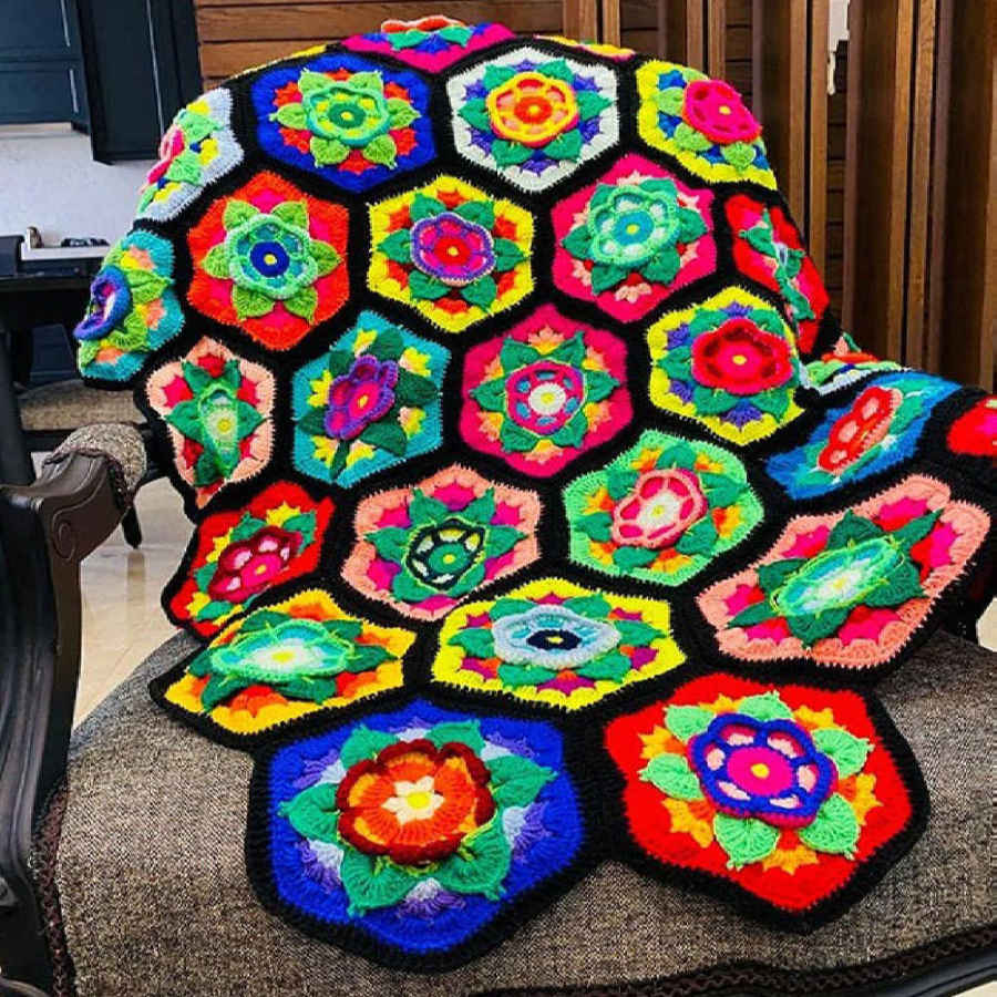 钩针披毯 – 棋盘波西米亚Sina款