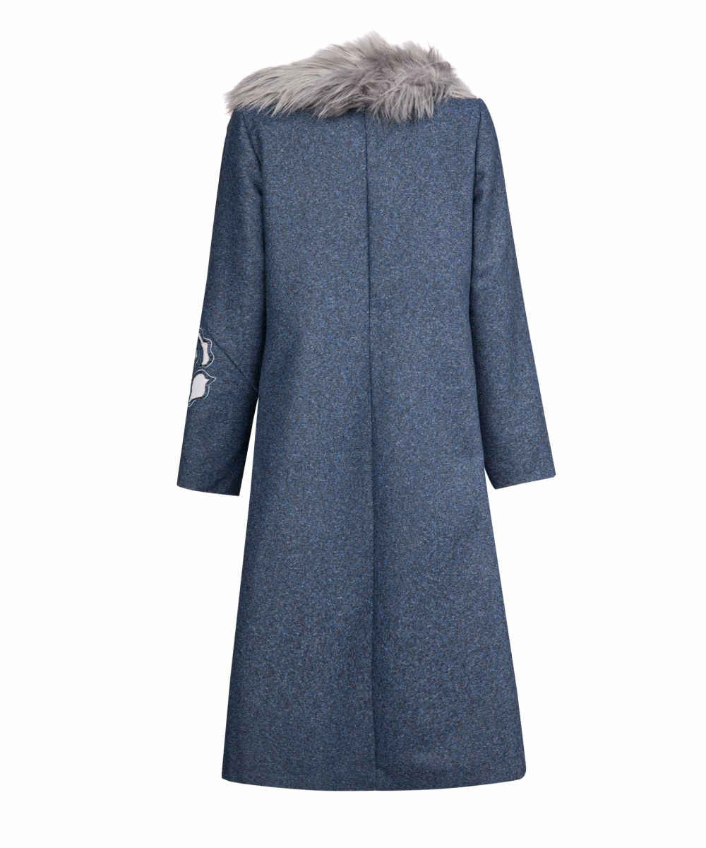 女式双排扣羊毛外套，毛领 – 优雅保暖