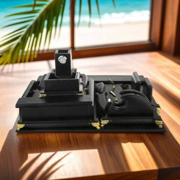 黑色皮革办公桌面收纳套装 – 10件套