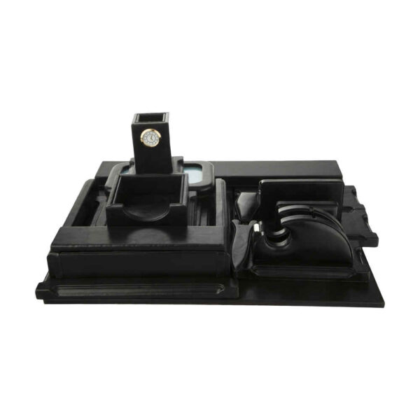 黑色皮革办公桌面收纳配件 – 10件套