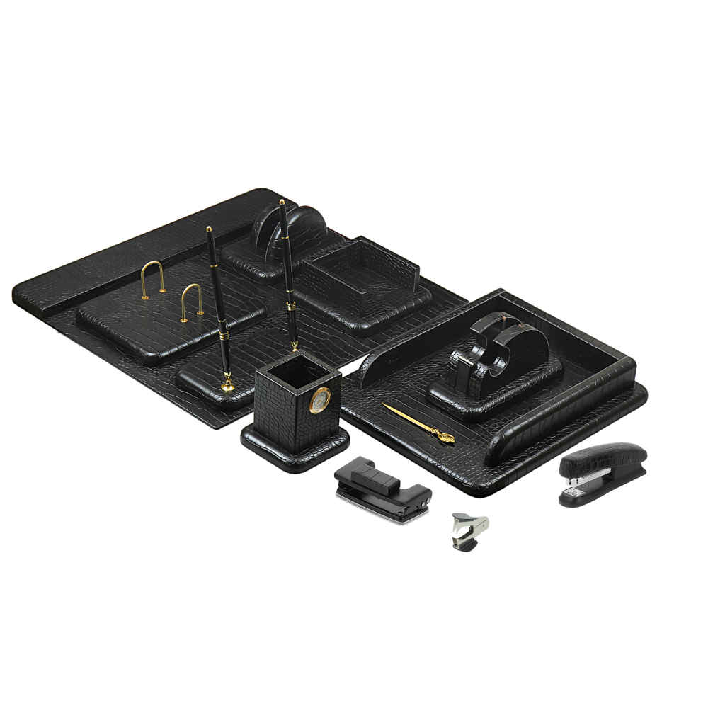 Main image of 黑色皮革办公桌面收纳套装 – 14件套