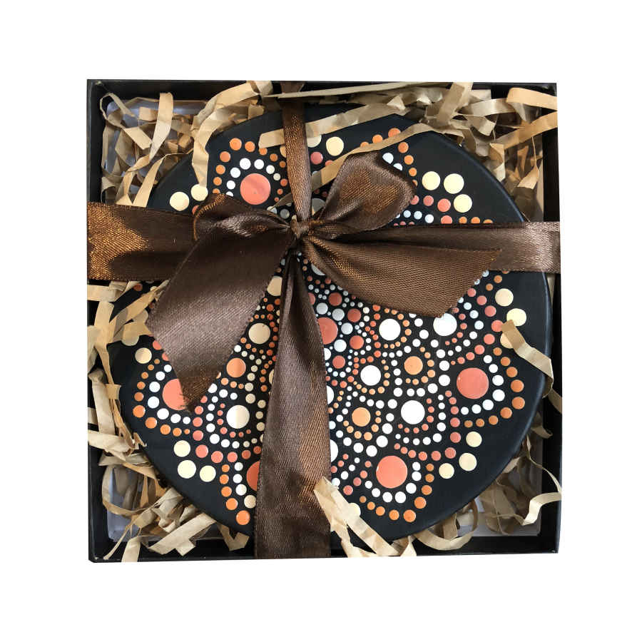 装饰陶瓷盘 手绘点绘艺术 橙色