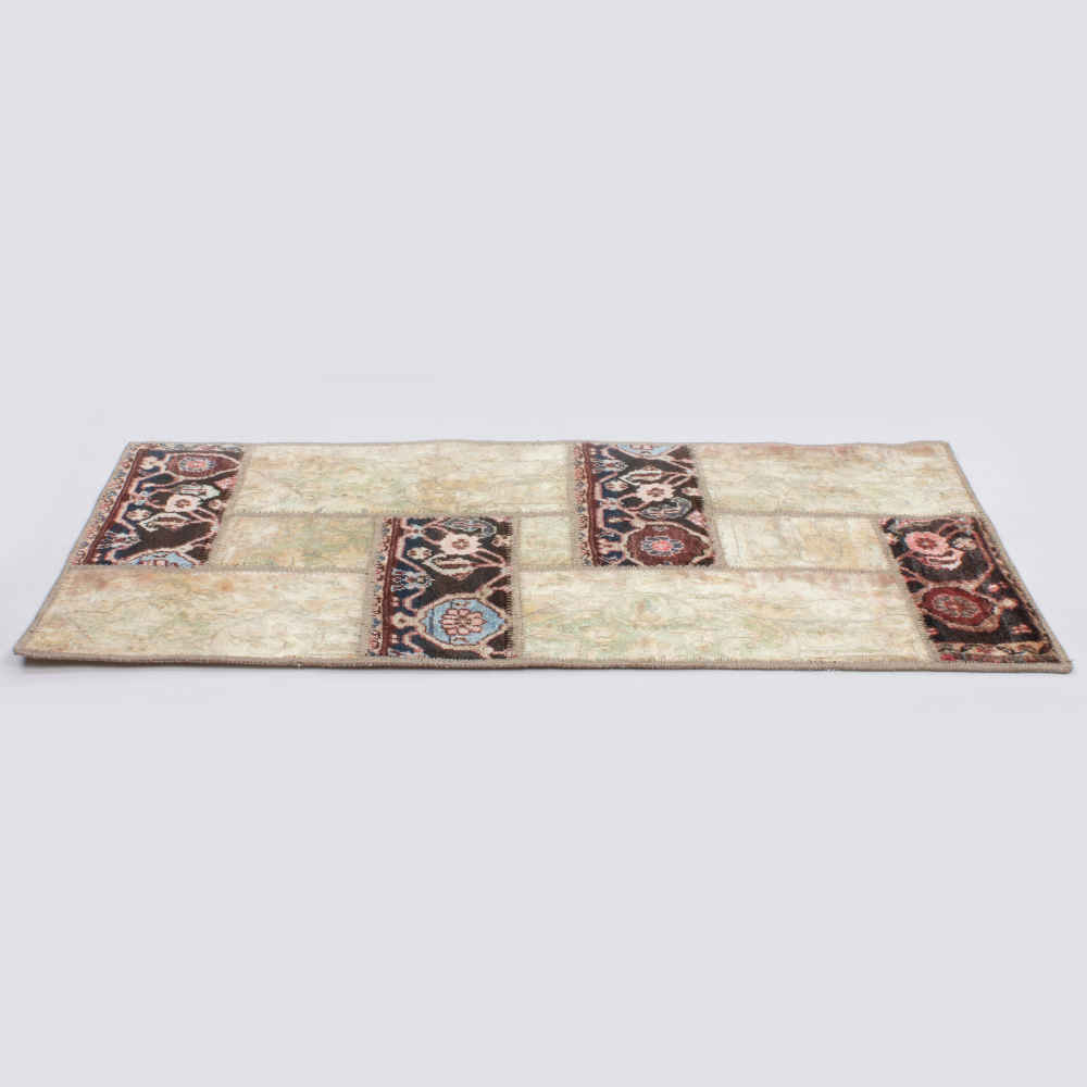 复古波斯手工结拼布地毯奶油色