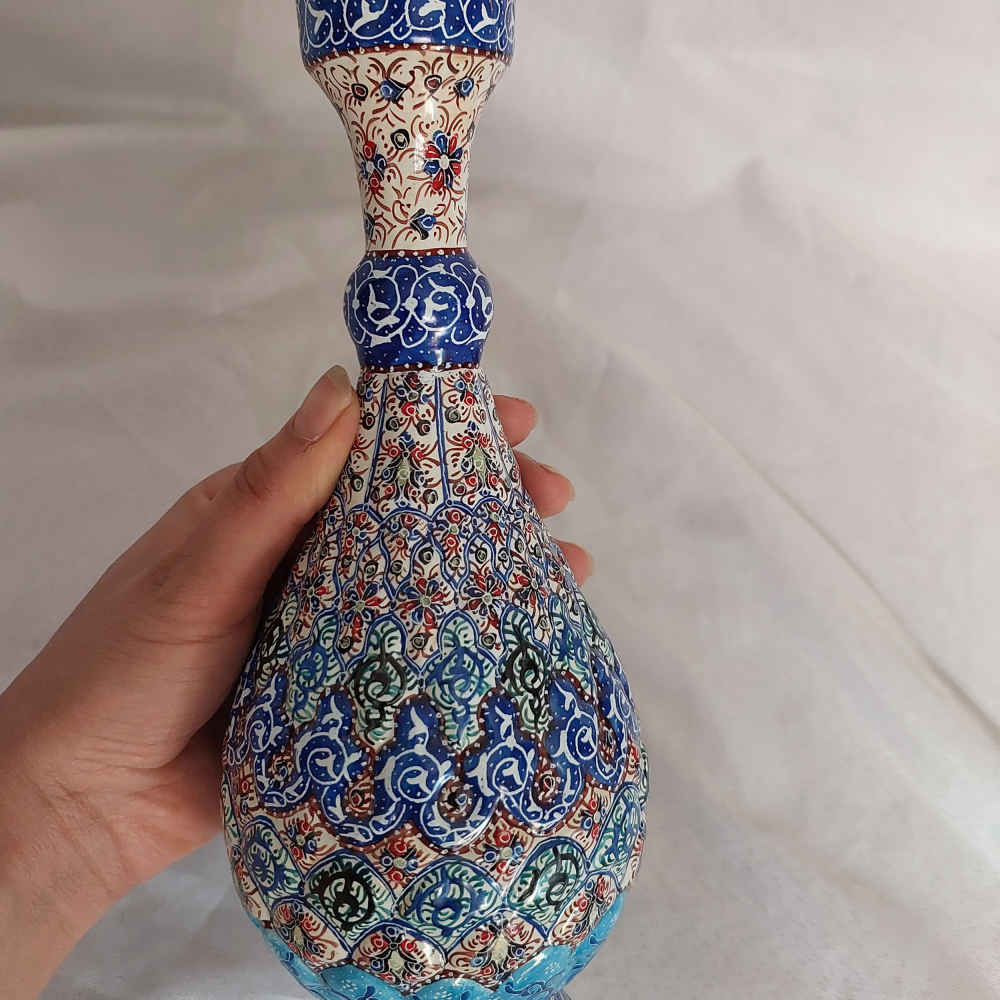 装饰铜瓶 – 波斯珐琅（Minakari）Eslimi 款