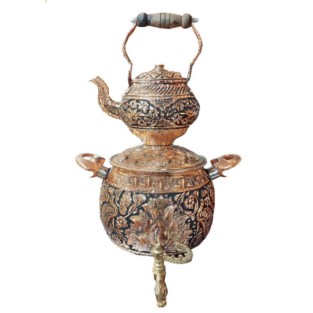 Main image of 波斯铜炉顶萨摩瓦装饰茶壶带茶壶 6 升