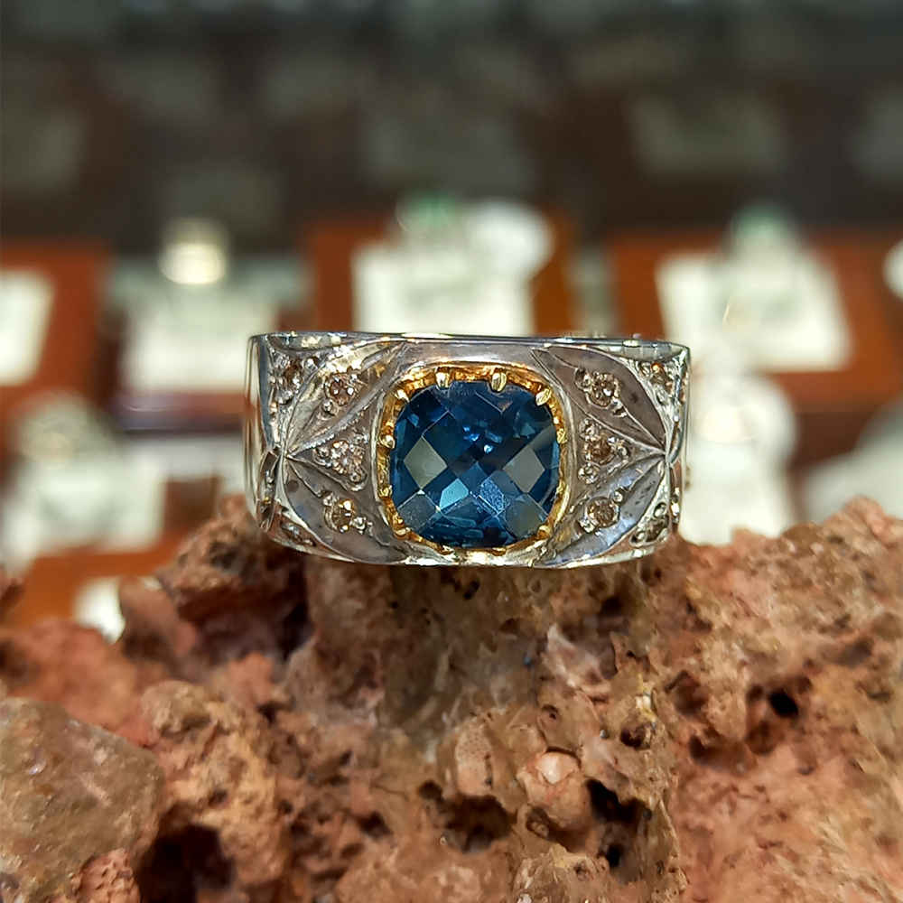 男款波斯蓝托帕石银戒指 Farhad