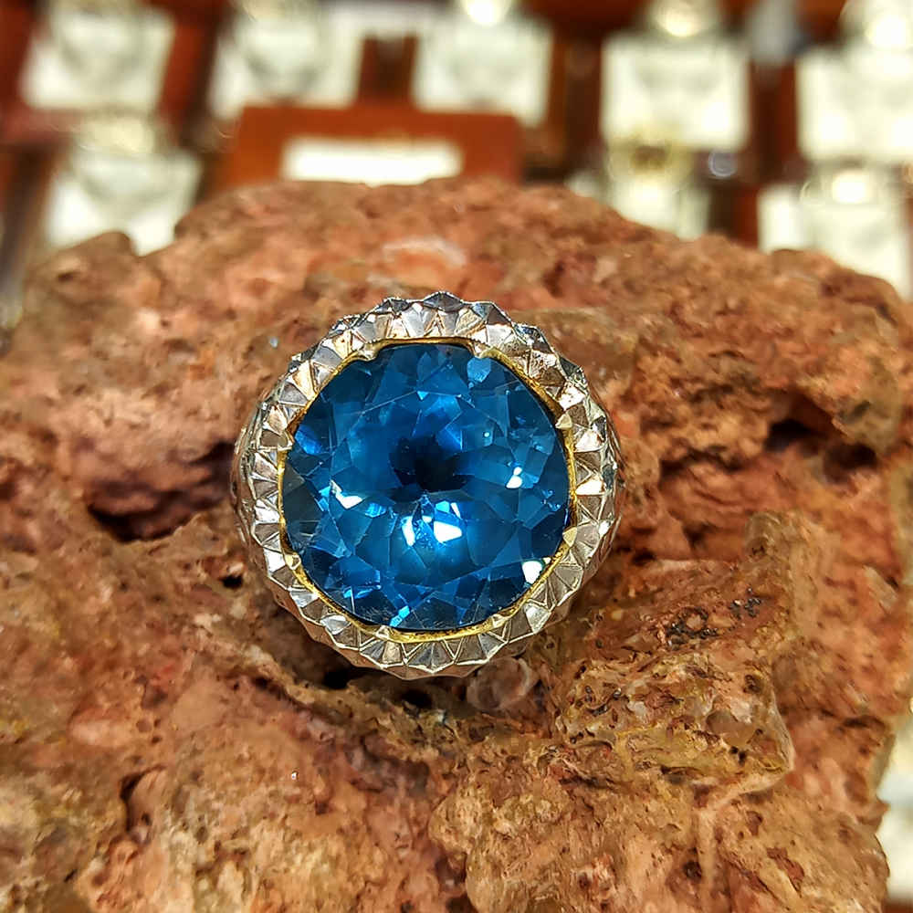 男款波斯蓝托帕石银戒指 Swiss