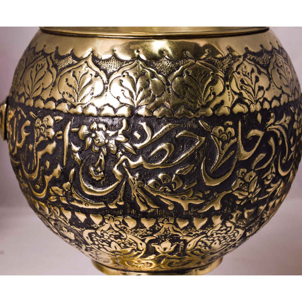 波斯黄铜萨摩瓦装饰炭火茶壶 3 升