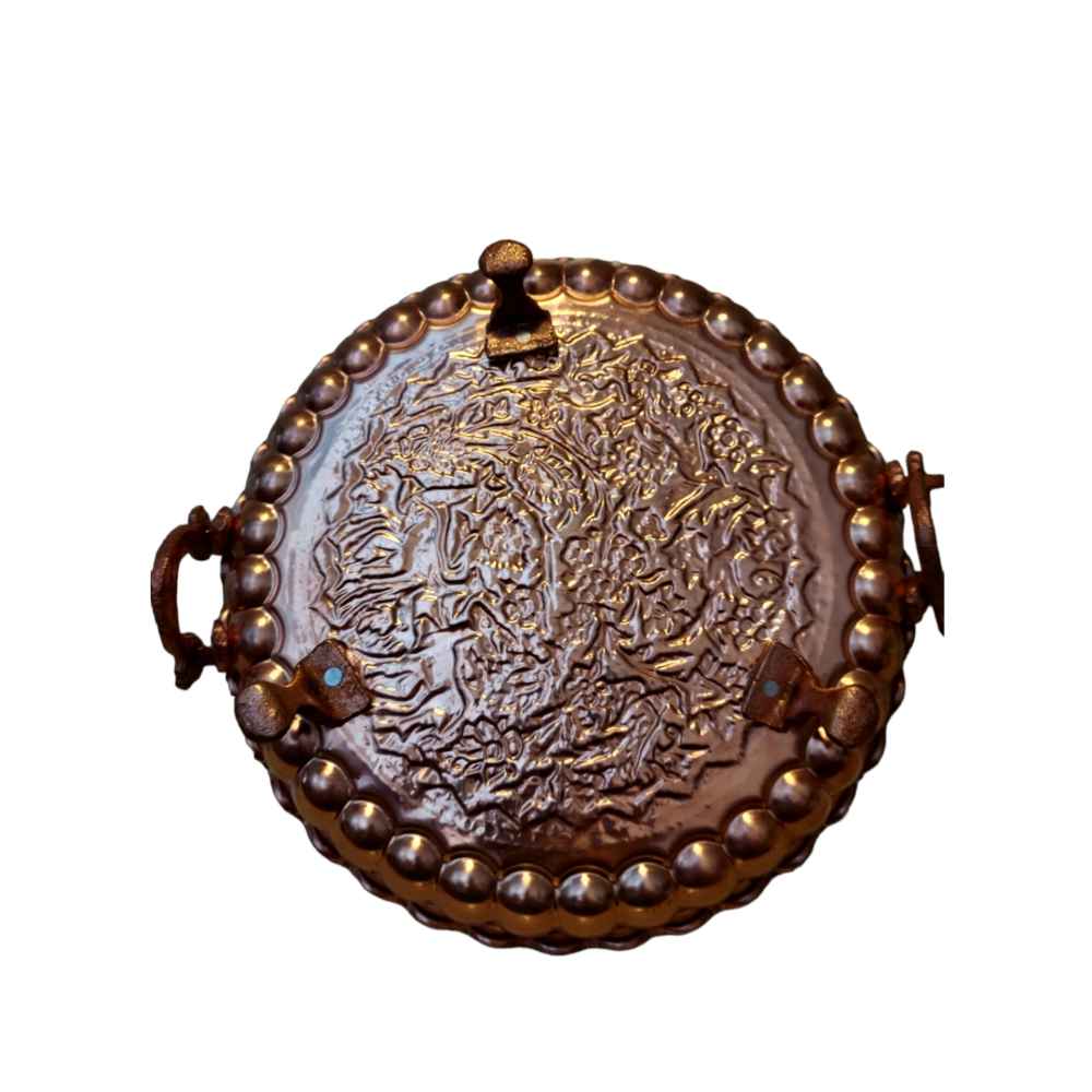 波斯铜制餐盘 锤纹带脚款