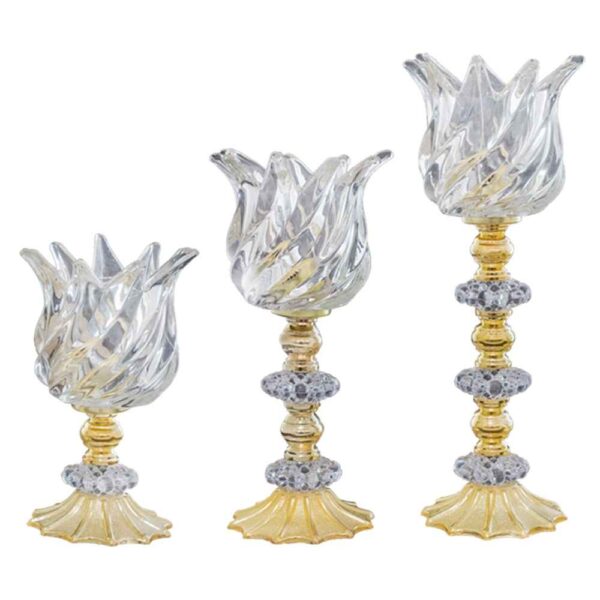 波斯水晶郁金香形烛台 – 3 件套