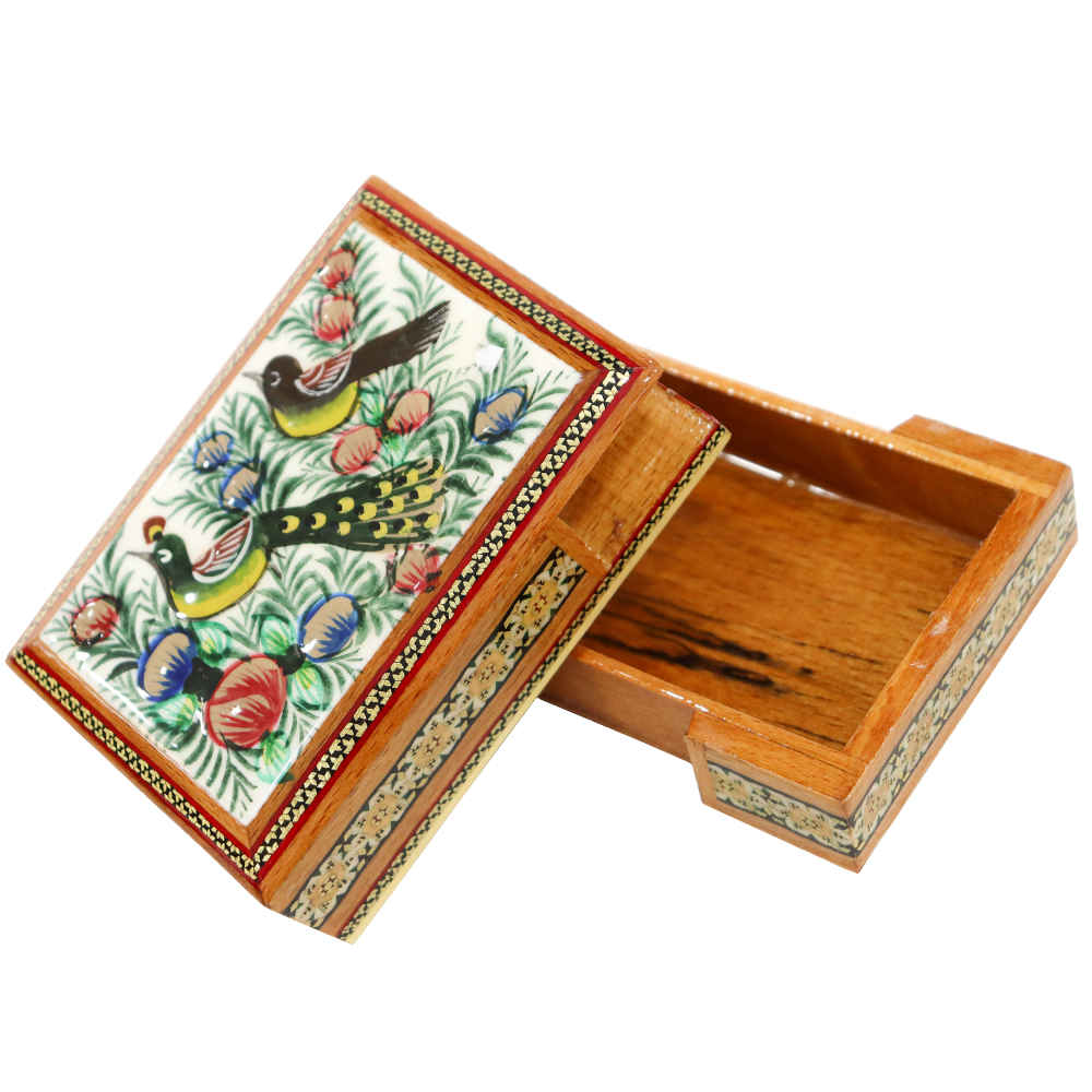 波斯木质扑克牌盒 – 哈塔姆珐琅 Naghashi 款