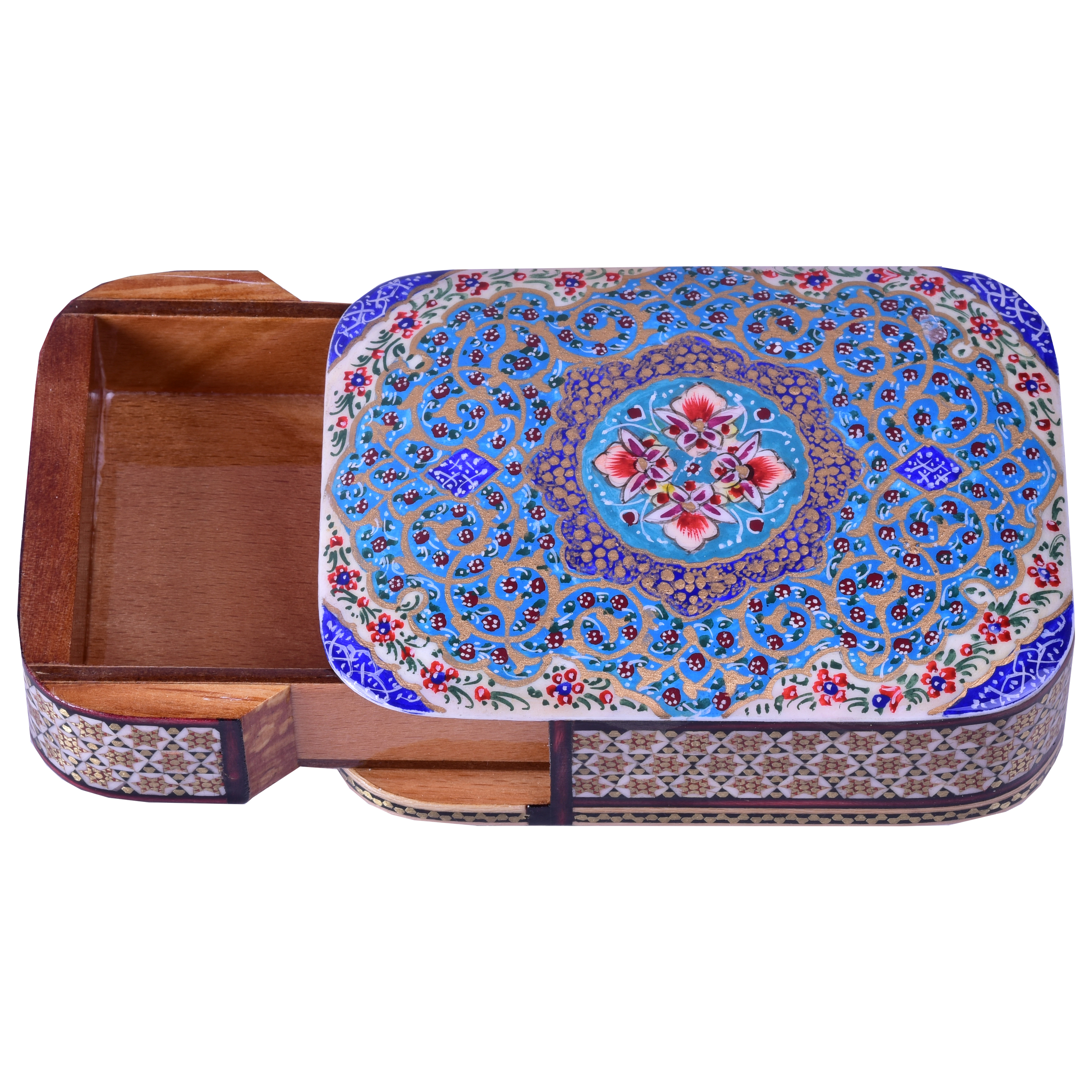 波斯木质扑克牌盒 – 哈塔姆珐琅花卉款