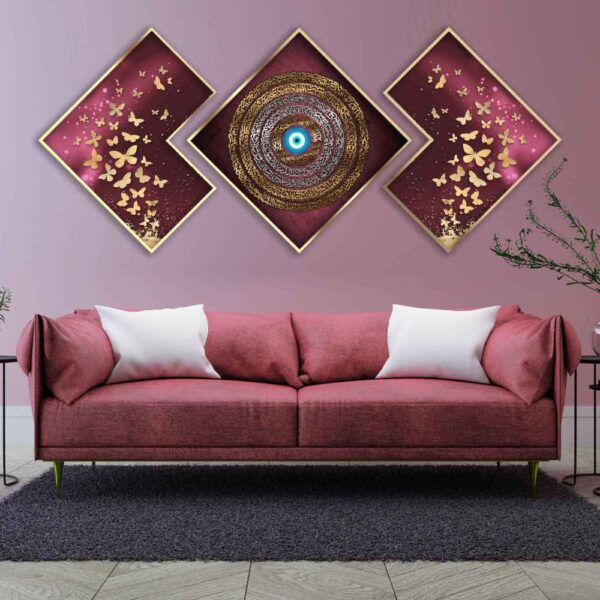 3件紫色伊斯兰海报印刷品 – Ayatulkursi框墙艺