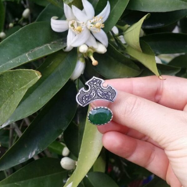 女款波斯银戒指 配翡翠宝石