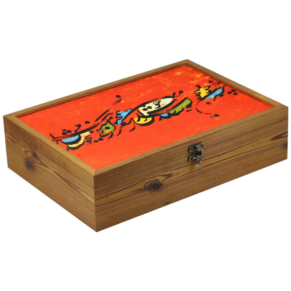 Main image of 书法风格木质茶叶盒 – 带分隔格