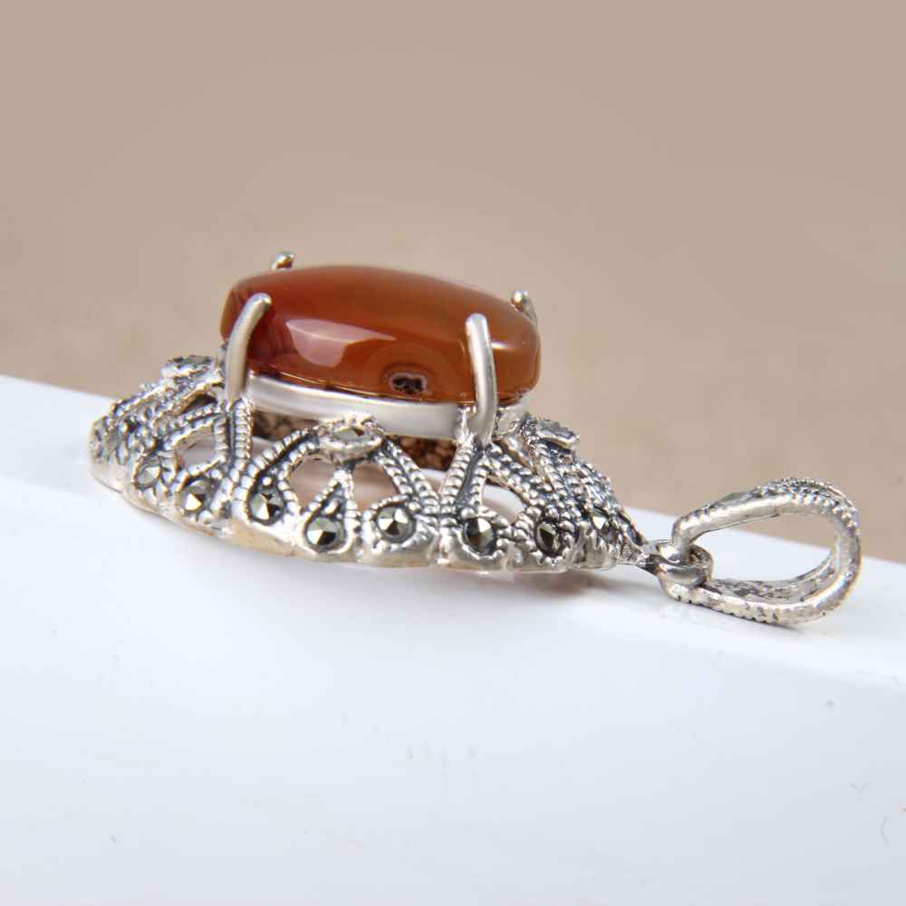 波斯银吊坠 经典款 也门玛瑙宝石 Heart