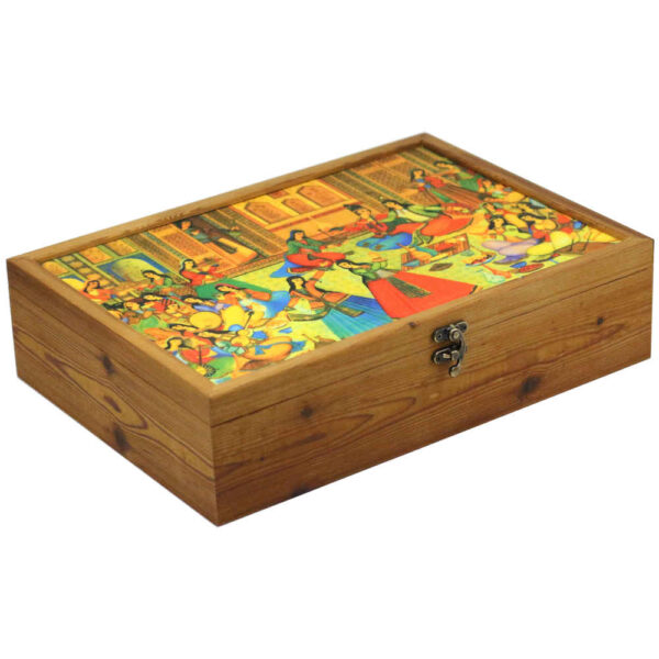 舞蹈图案木质茶叶收纳盒 – 带分隔格