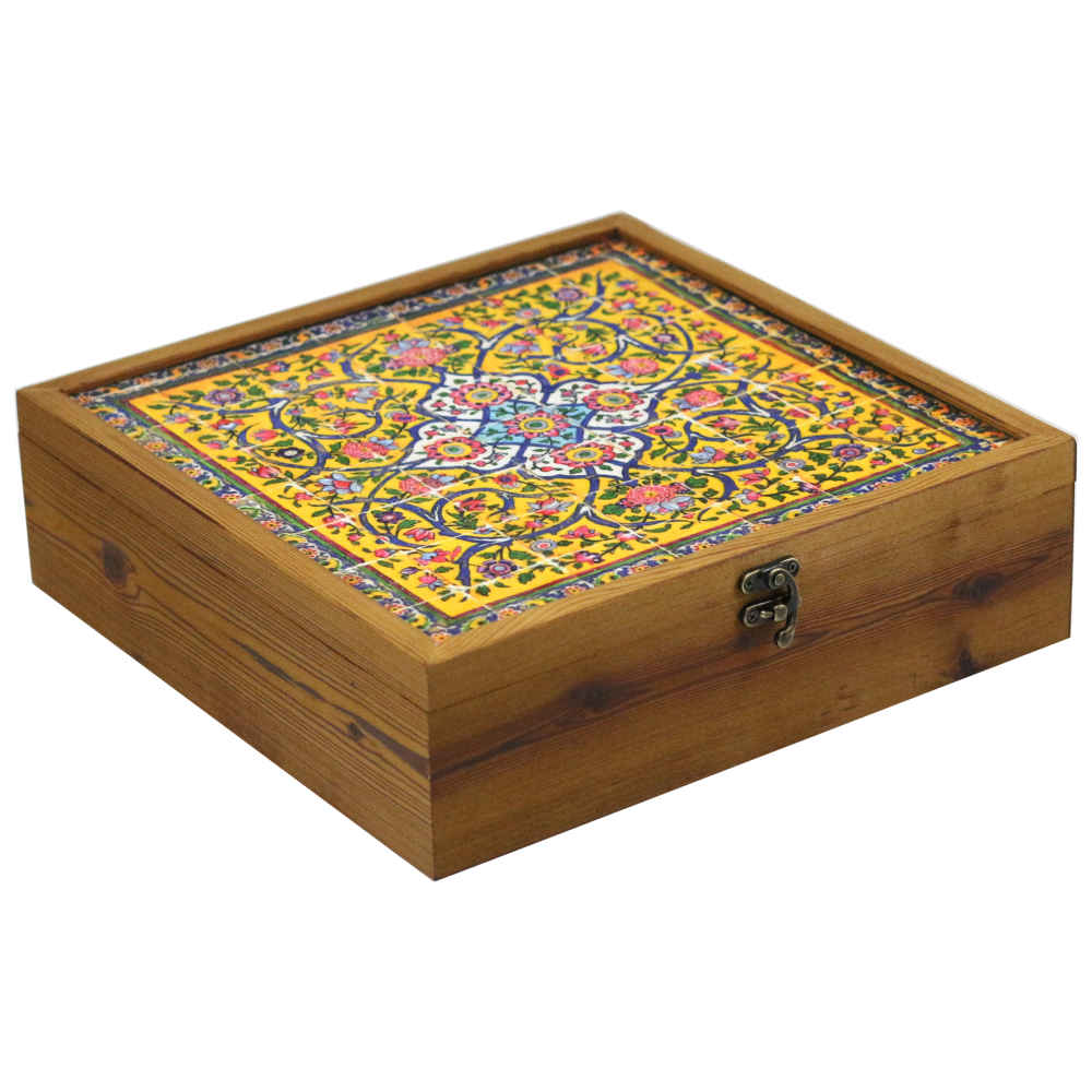 Main image of 木质茶叶盒收纳 – 带抽屉隔层与波斯图案 Nava 款