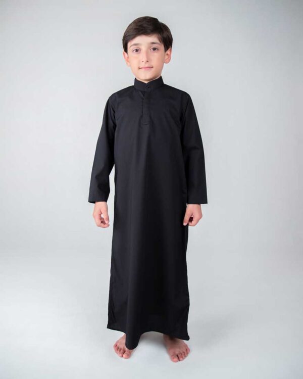 儿童黑色 Dishdasha Thobe – 传统阿拉伯风格服饰
