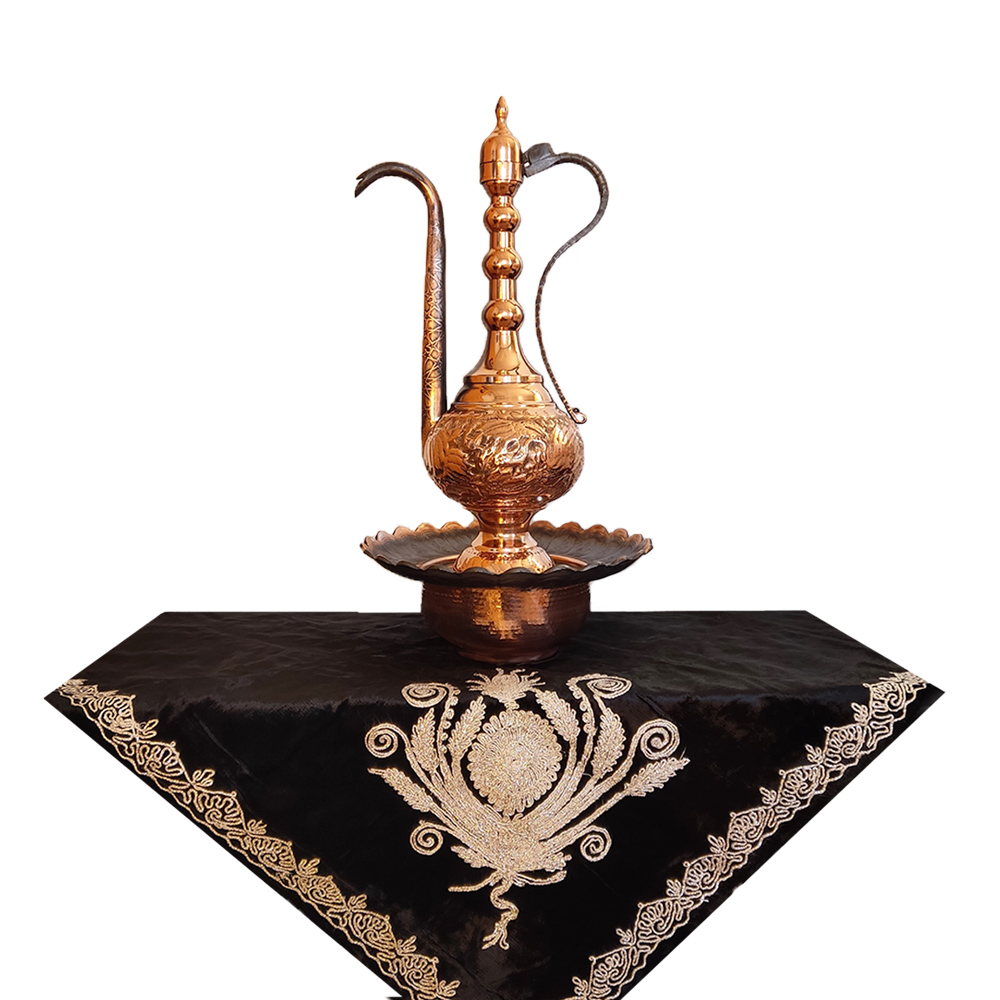 装饰波斯铜阿夫塔贝壶带洗脸盆 – Afra 款