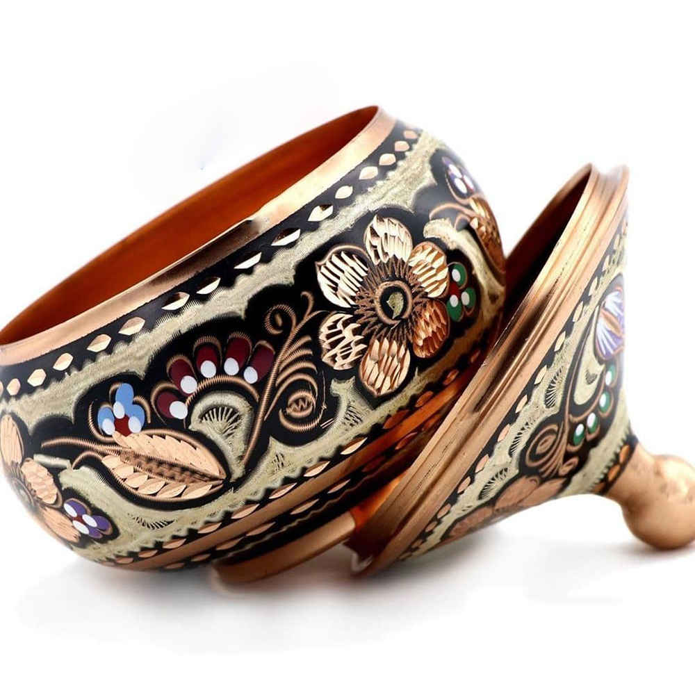 手工波斯铜制带盖糖碗 – 珐琅（Minakari）Lana 款