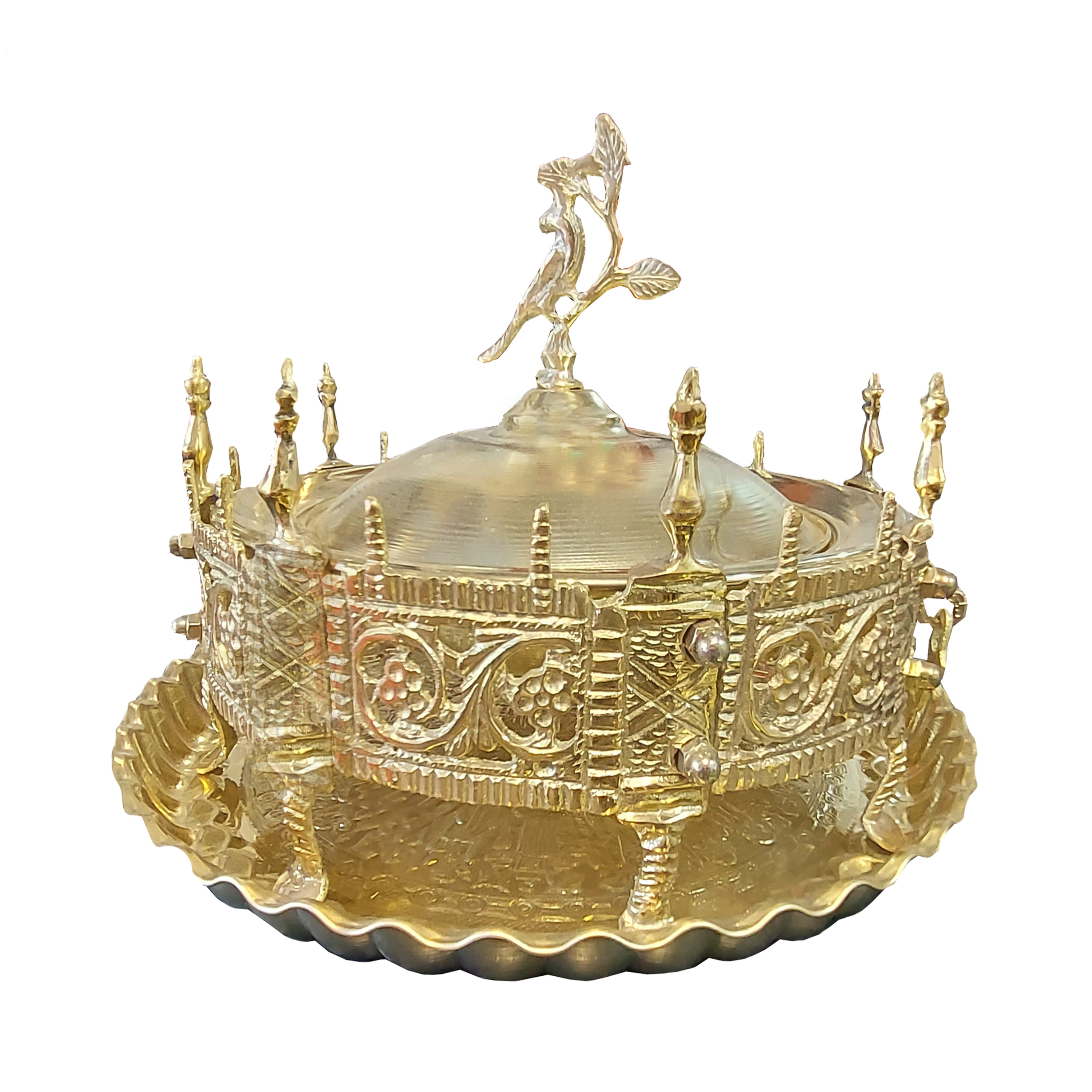 Main image of 波斯 Manghal Esfand 与 Bakhoor 烟熏炉 – 雕刻黄铜花鸟款