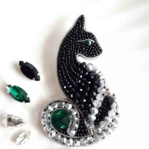 手工女士串珠胸针别针 – 猫设计