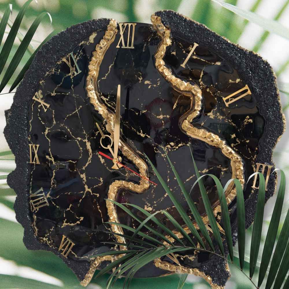 手工树脂壁挂时钟 – 抽象风格 晶洞