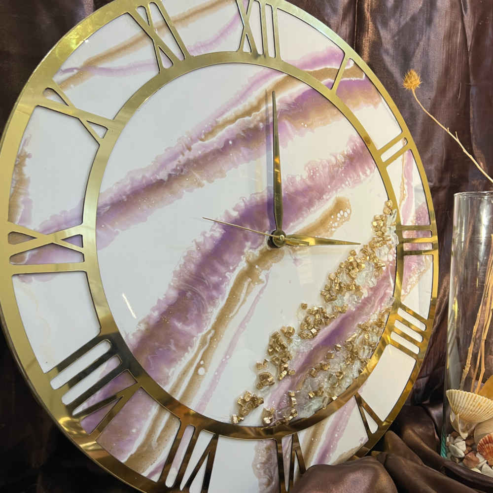 手工树脂壁挂时钟 – 抽象风格 大理石设计