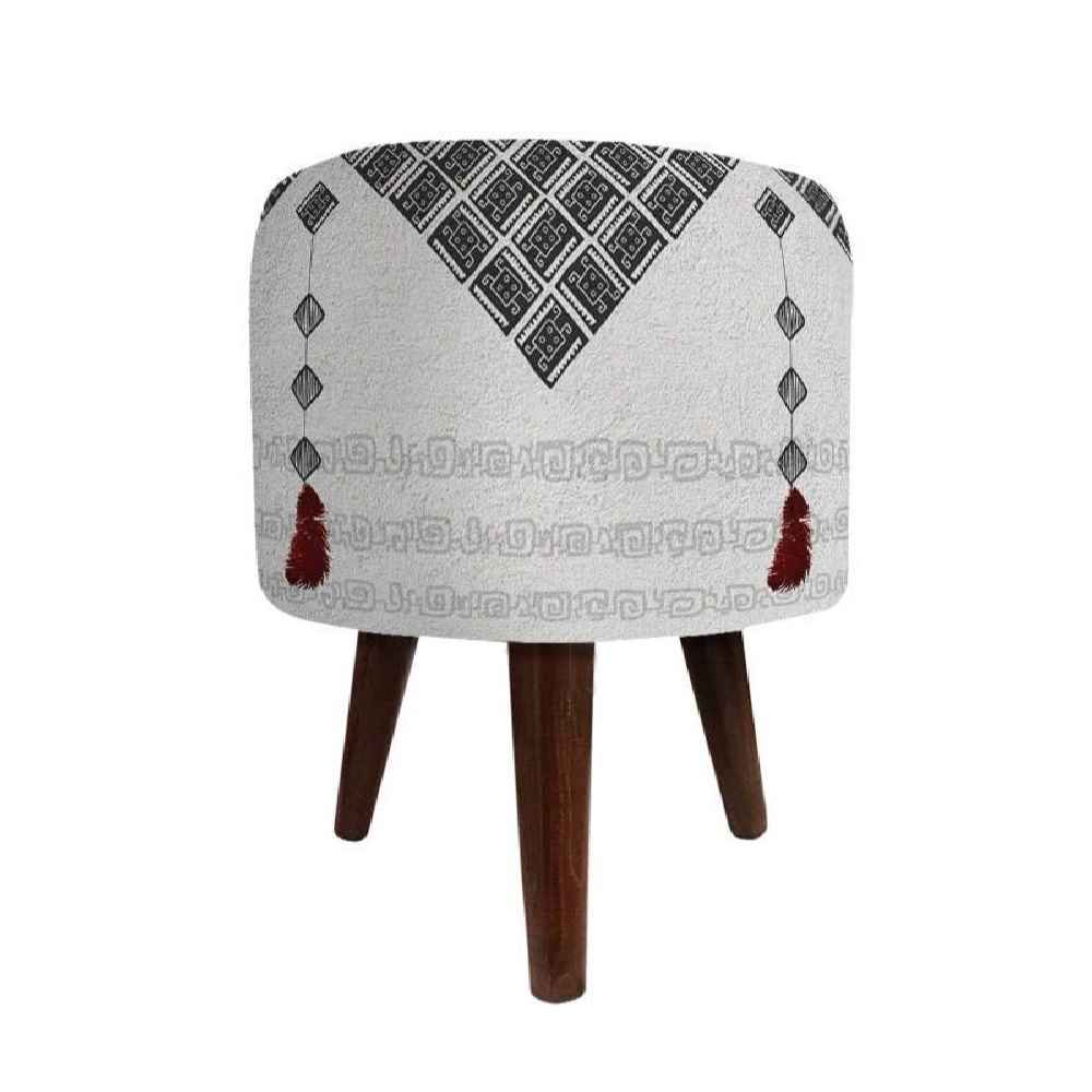 圆形天鹅绒脚凳 木质脚架 波斯艺术灵感 灰色 Par