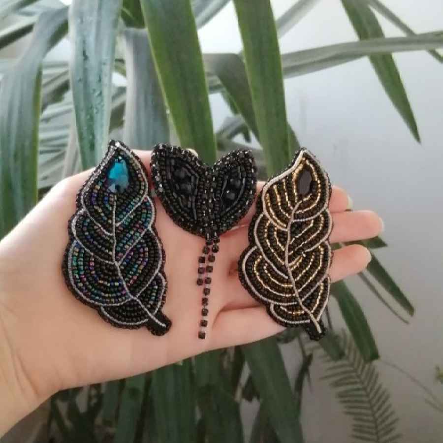 手工女士串珠胸针别针 – 三件套