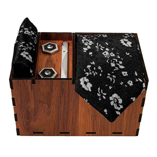 男士领带、手帕及袖扣套装 – 奢华花卉款