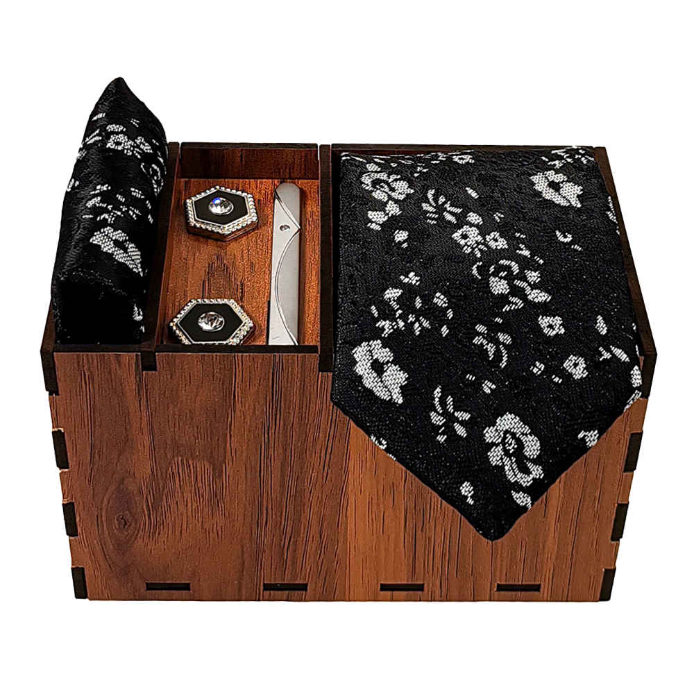 Main image of 男士领带、手帕及袖扣套装 – 奢华花卉款