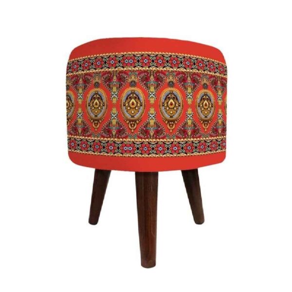 圆形天鹅绒脚凳 木质脚架 波斯艺术灵感 橙色 Nahal