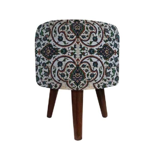 圆形天鹅绒脚凳 木质脚架 波斯艺术灵感 灰色 Nazanin