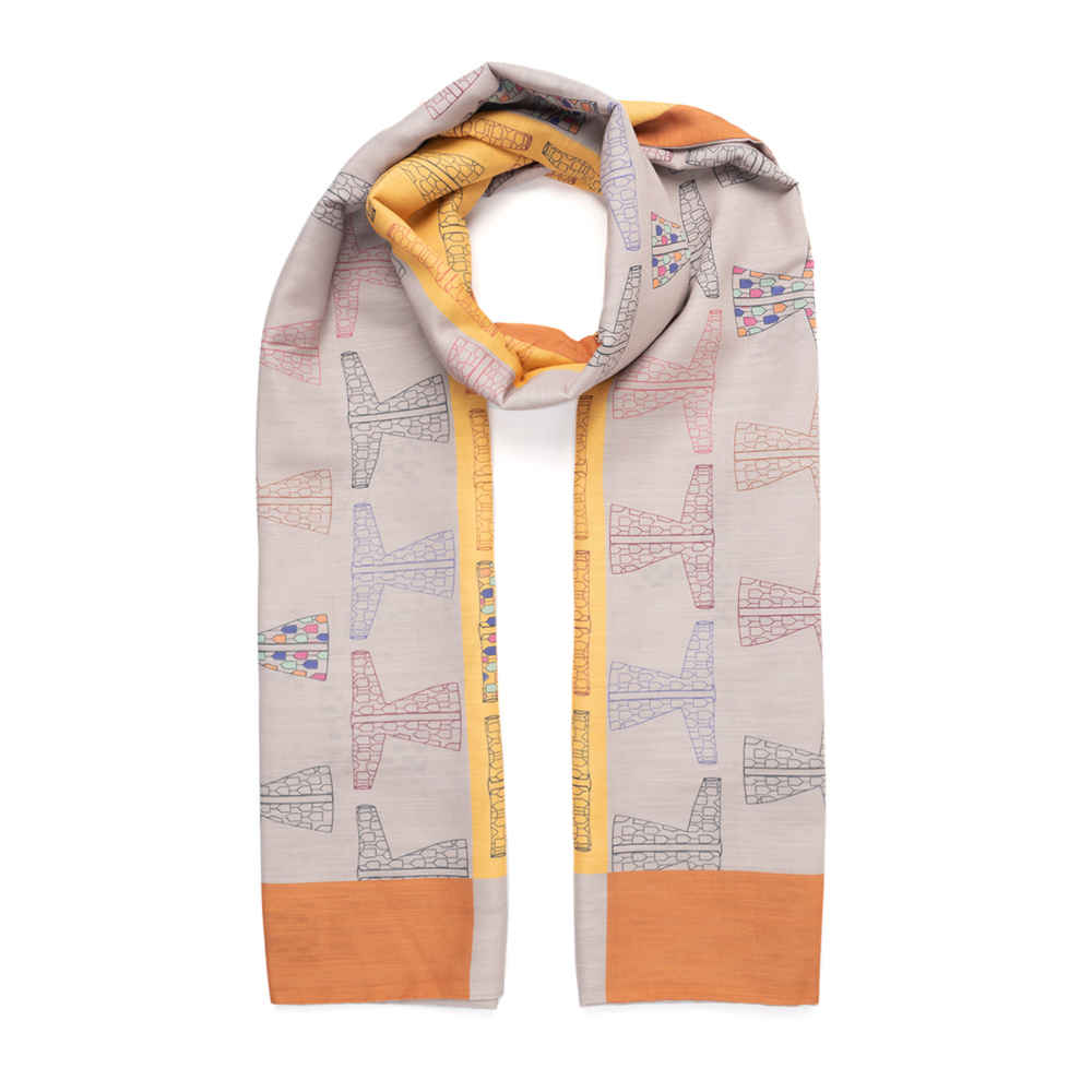 Main image of 女性印花披肩 – 双面艺术灰色款