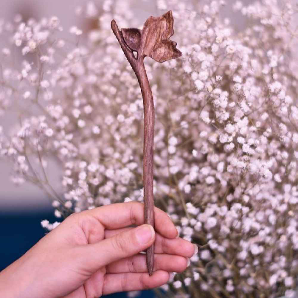 手工木制发簪 – 叶子设计,大号