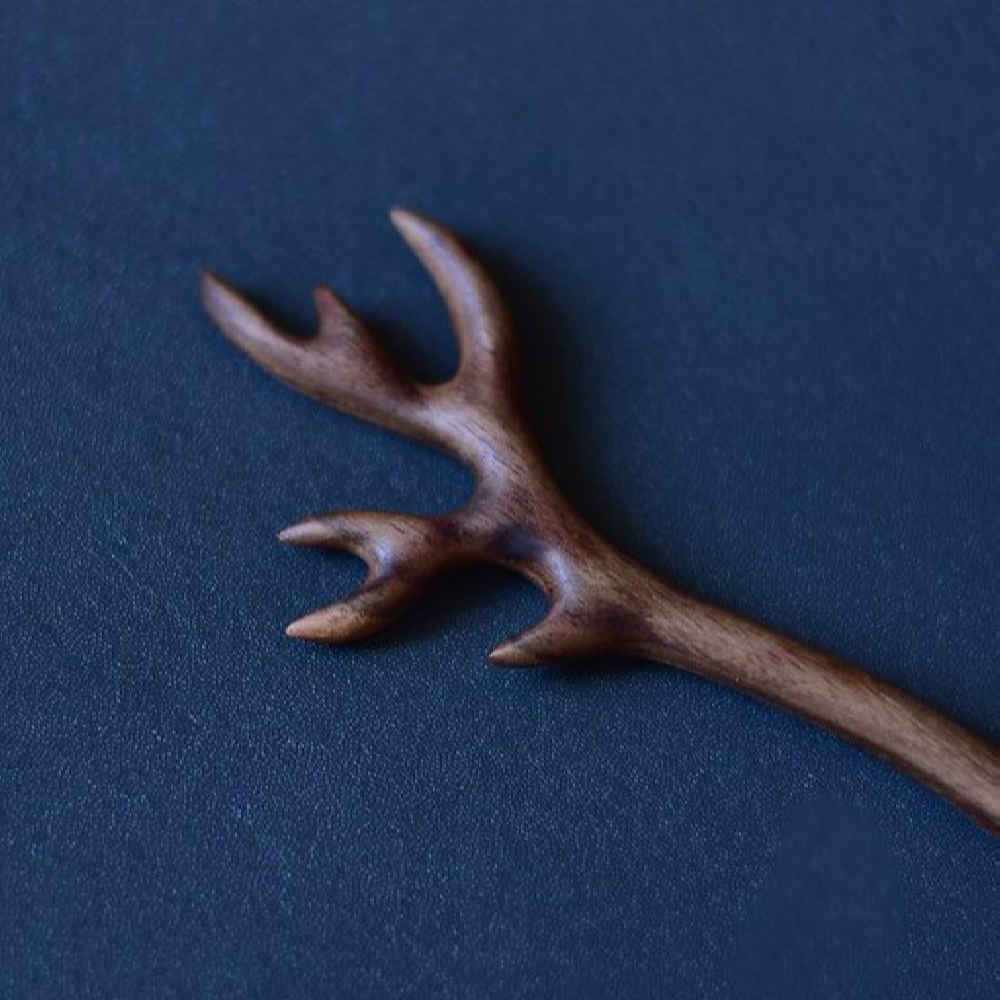 手工木制发簪 – 牛角设计,大号