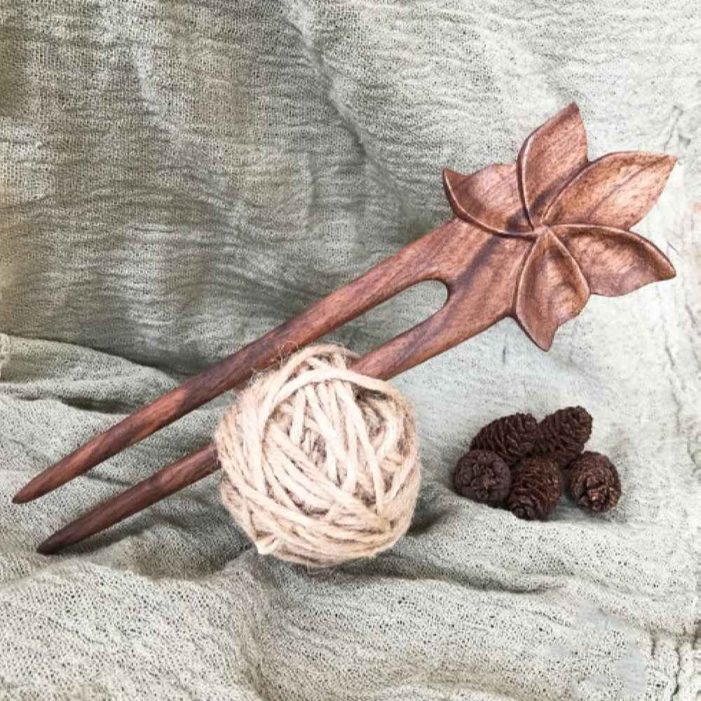 手工木制发叉 – 莲花设计，大号