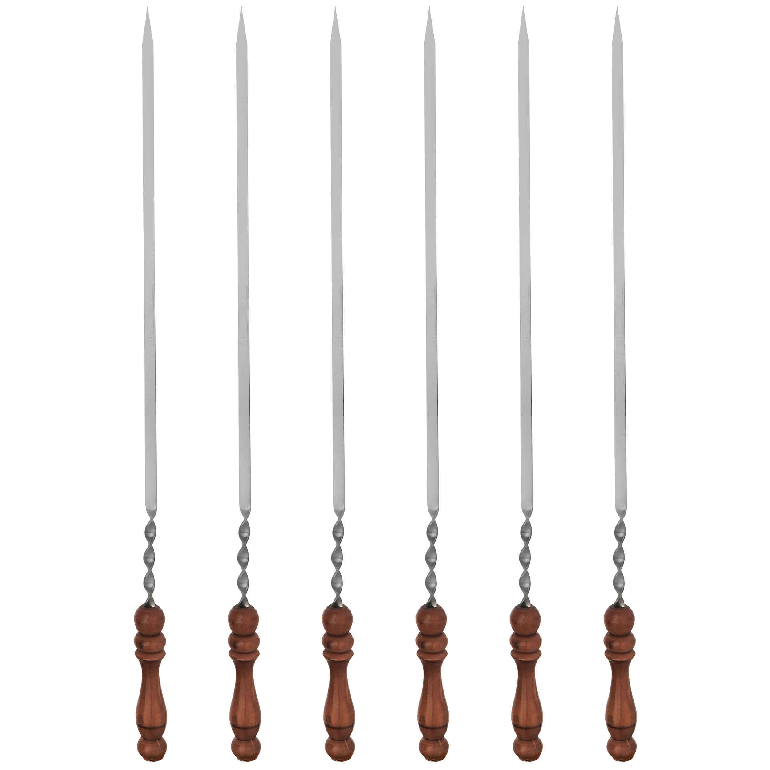 Main image of 六支带木柄钢制烤串（63 厘米）– 适用于烤肉及烧烤